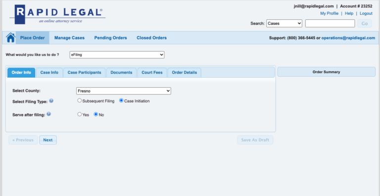 eFiling Current Order info Workflow eFiling Current Order info Workflow