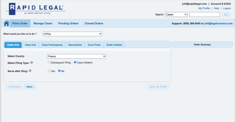 eFiling New Order info Workflow eFiling New Order info Workflow