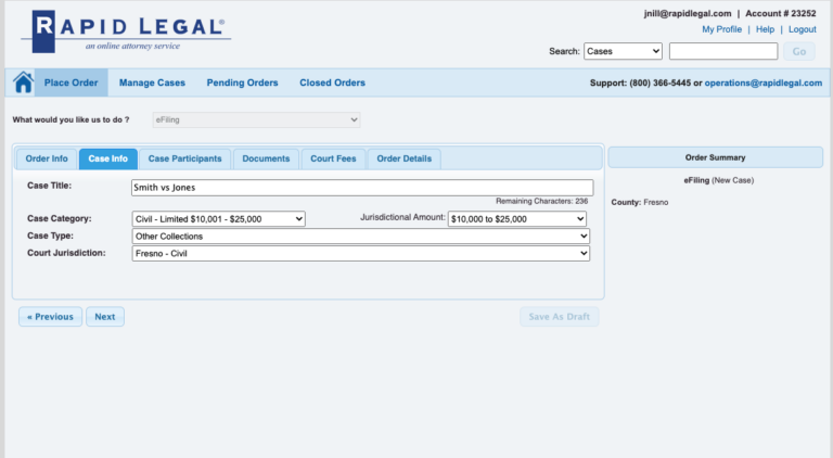 eFiling Current Case info Workflow eFiling Current Case info Workflow
