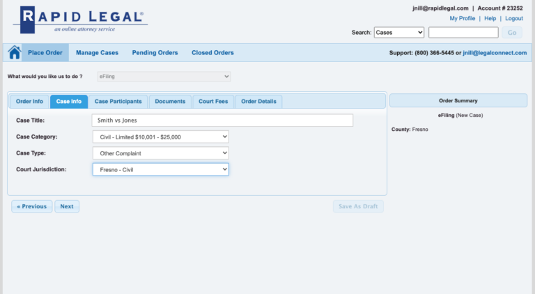 eFiling New Case info Workflow eFiling New Case info Workflow