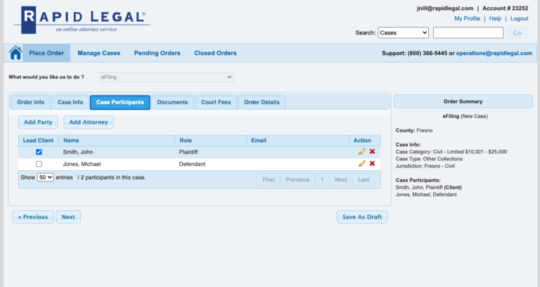 eFiling Case Participants Current Workflow eFiling Case Participants Current Workflow