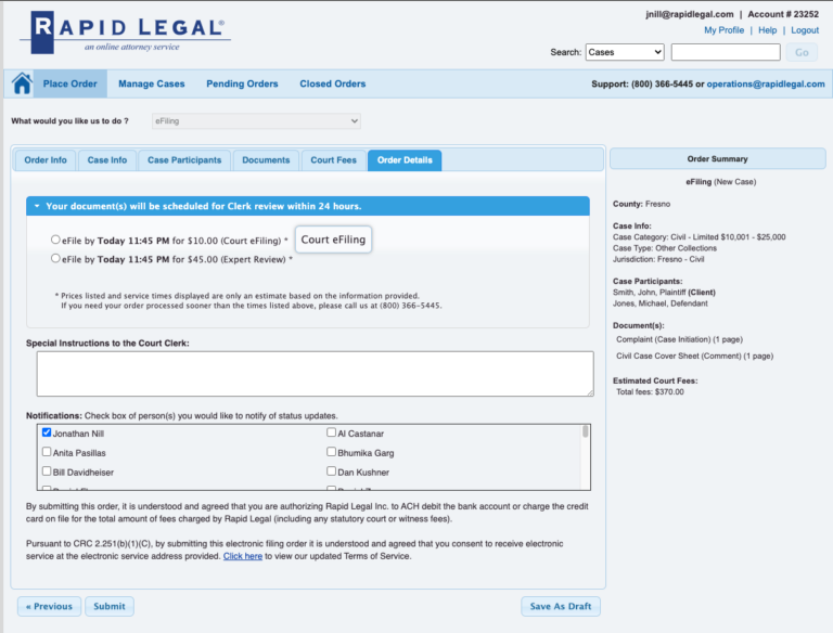 eFiling Order Details Current Workflow eFiling Order Details Current Workflow