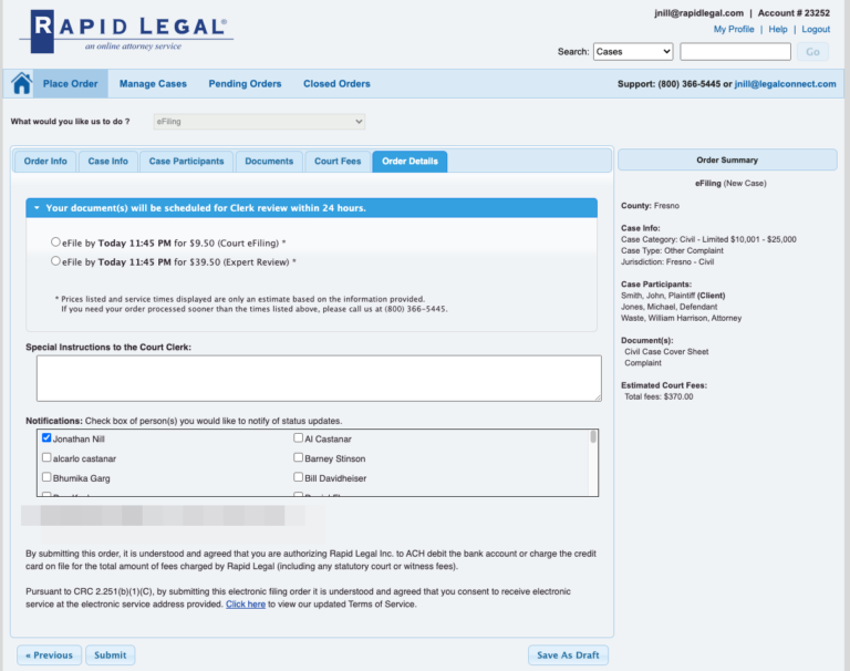 eFiling Order Details New Workflow eFiling Order Details New Workflow
